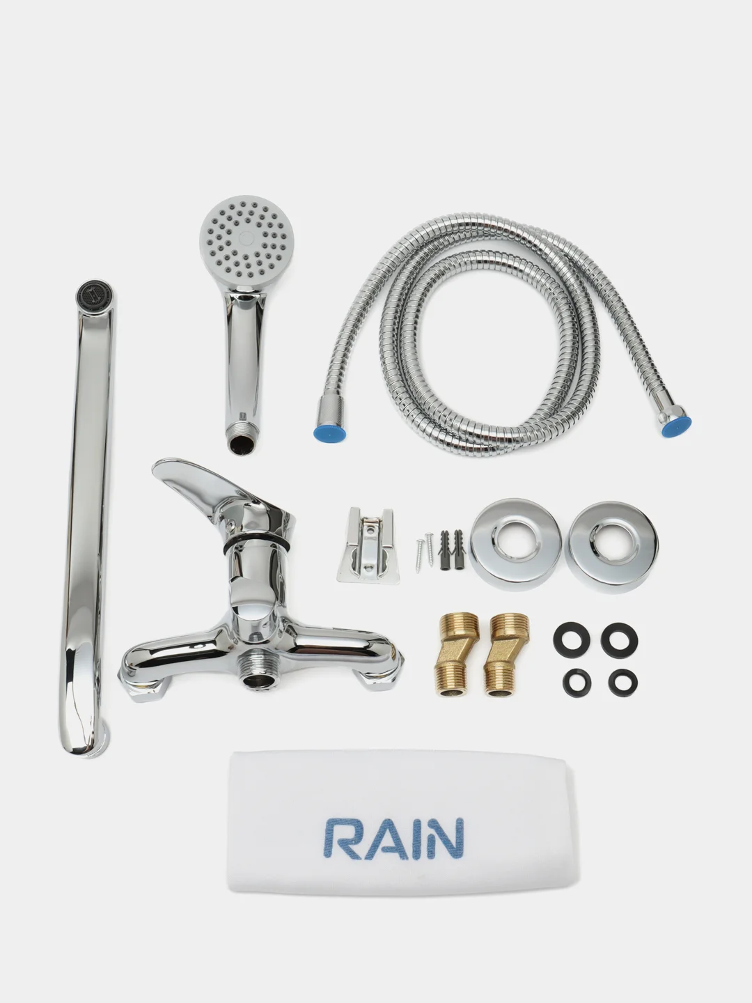 Смеситель для ванны RAIN Мира, изогнутый излив, набор, картридж, латунь, хром, 35 мм