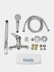 Смеситель для ванны RAIN Мира, изогнутый излив, набор, картридж, латунь, хром, 35 мм