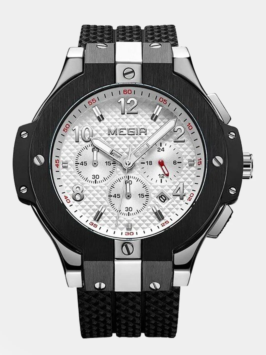 Белый мужские наручные часы Megir MN3002G, с хронографом, в подарочной упаковке