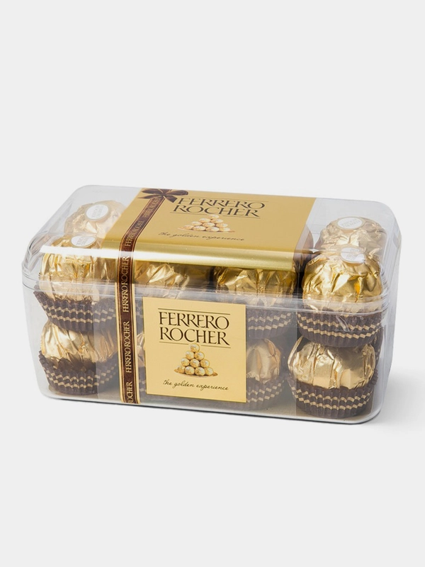 Конфеты Ferrero Rocher хрустящие из шоколада с начинкой из крема и лесного ореха, 200г.