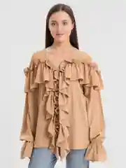 Бежевый рубашка женская, с рюшами