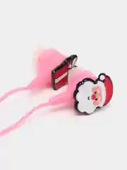 Голубой наушники проводные и значок новогодние, розовые, детские, 1,2 м