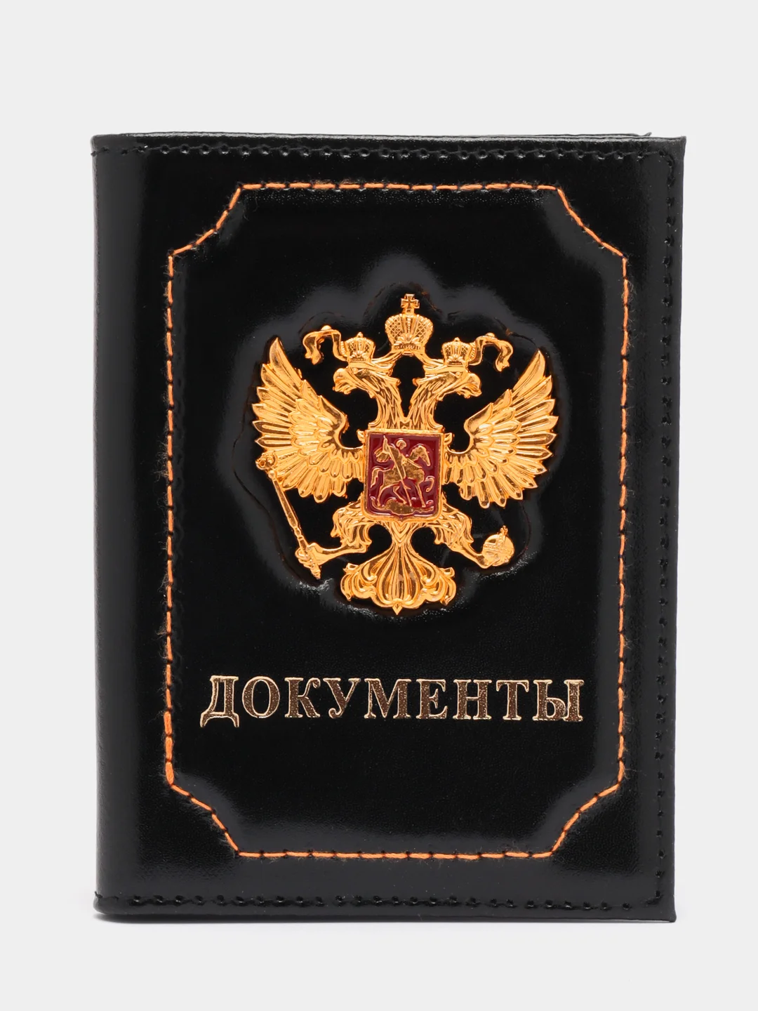 Черный обложка на автодокументы, из натуральной кожи, с металлическим гербом