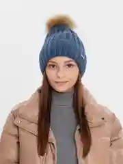 Синий меланж шапка шерстяная женская с помпоном Paola Belleza, 3 цвета