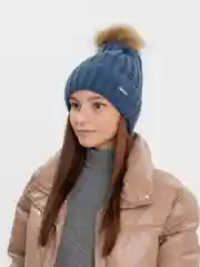 Синий меланж шапка шерстяная женская с помпоном Paola Belleza, 3 цвета