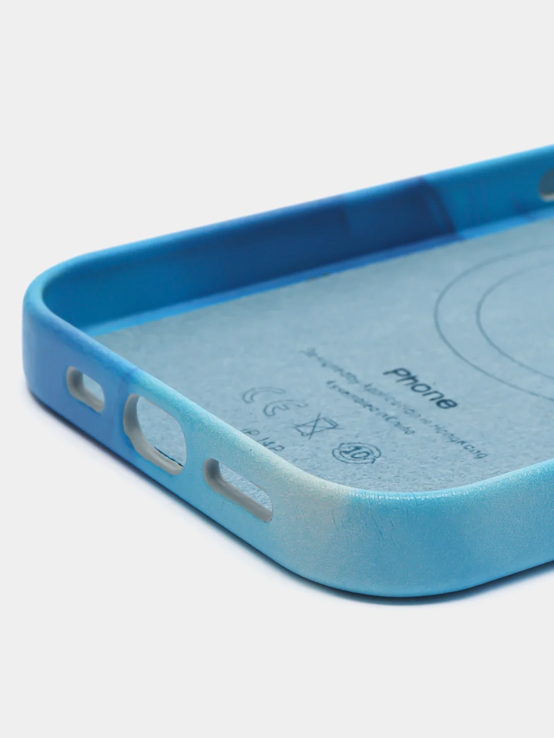 Лазурный чехол MagSafe для iPhone 14 Pro кожаный BROSCORP с защитой камер, микрофиброй, экокожа