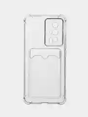 Прозрачный чехол для Xiaomi Poco F5 Pro противоударный BROSCORP с карманом для карт усиленными углами