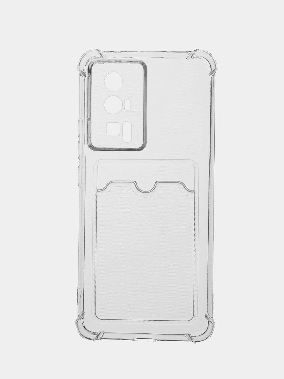 Прозрачный чехол для Xiaomi Poco F5 Pro противоударный BROSCORP с карманом для карт усиленными углами