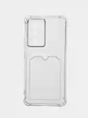 Прозрачный чехол для Xiaomi Poco F5 Pro противоударный BROSCORP с карманом для карт усиленными углами