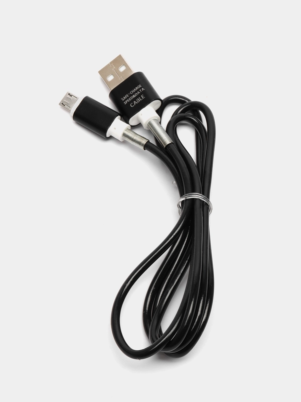 Кабель LuazON, micro USB - USB, 1 А, 1 м, силиконовый, защитная пружина, чёрный