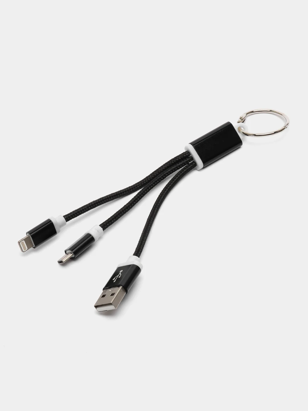 Кабель 2 в 1 LuazON, microUSB/Lightning - USB, 1 А, в виде брелка, черный