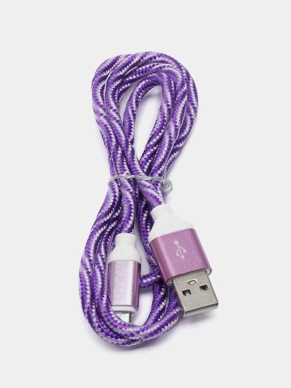 Кабель LuazON, microUSB - USB, 1 А, 1 м, оплётка нейлон, бело-фиолетовый