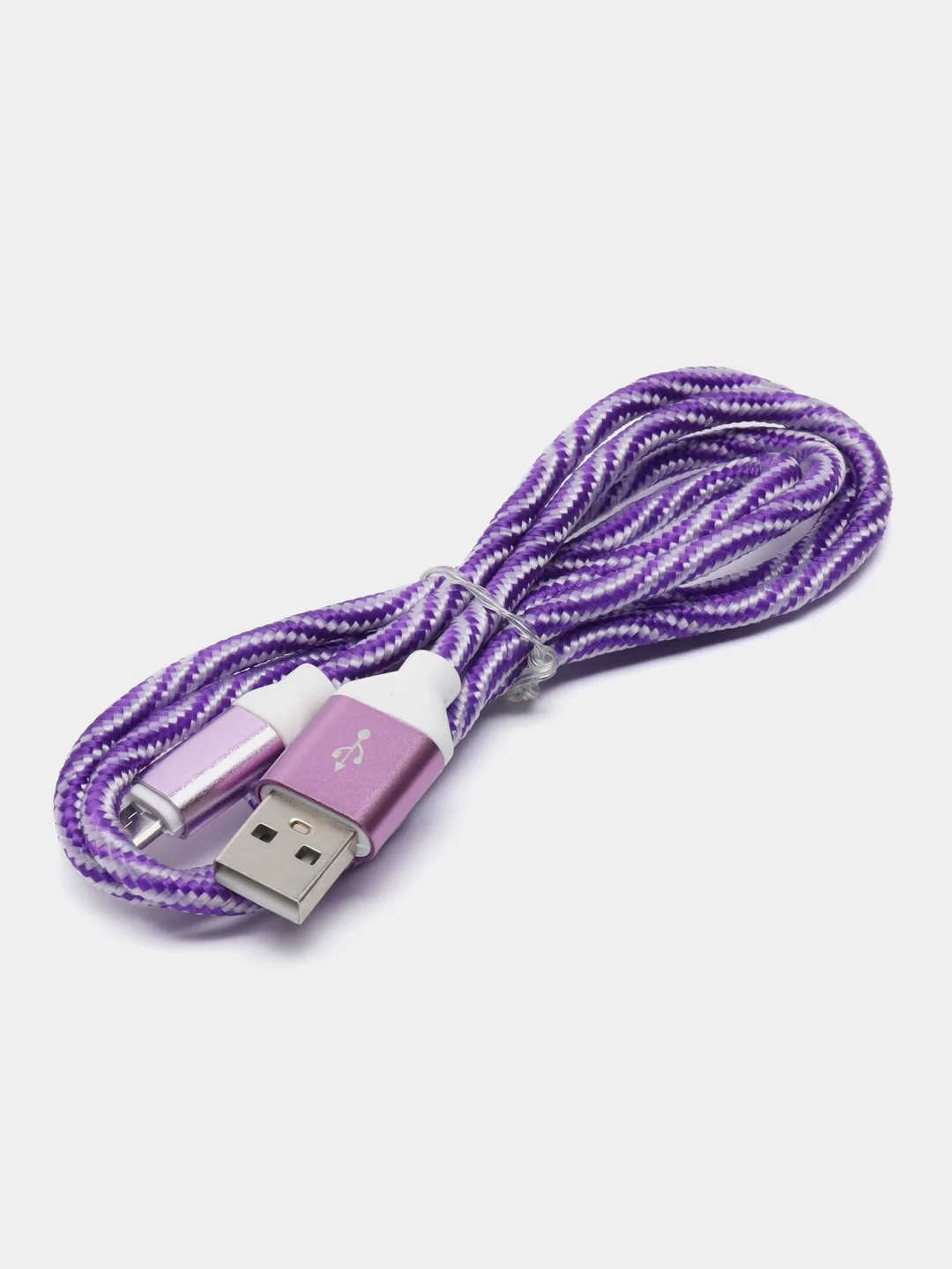 Кабель LuazON, microUSB - USB, 1 А, 1 м, оплётка нейлон, бело-фиолетовый