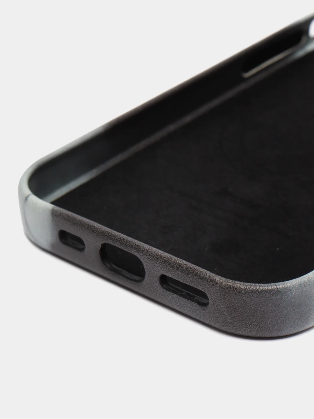 Угольный чехол MagSafe для iPhone 14 Pro кожаный BROSCORP с защитой камер, микрофиброй, экокожа