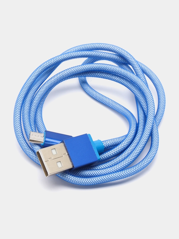 Кабель LuazON, micro USB - USB, 1 А, 1 м, пластиковое армирование, штекер металл, синий