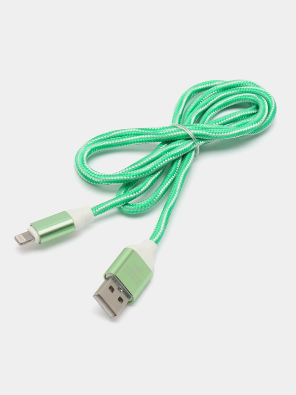 Кабель LuazON, Lightning - USB, 1 А, 1 м, оплетка нейлон, зелёный