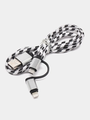 Кабель 2 в 1 LuazON, Lightning/microUSB - USB, 1 A, 1 м, штекер металл, черно-белый