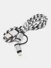 Кабель 2 в 1 LuazON, Lightning/microUSB - USB, 1 A, 1 м, штекер металл, черно-белый