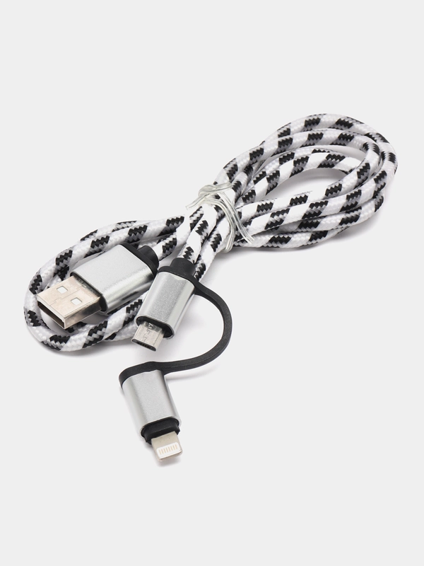 Кабель 2 в 1 LuazON, Lightning/microUSB - USB, 1 A, 1 м, штекер металл, черно-белый
