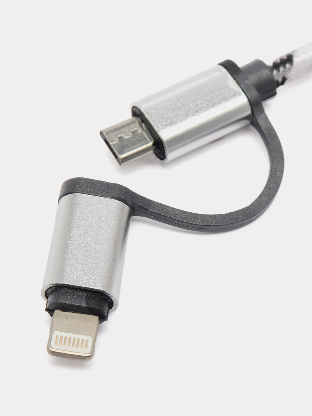 Кабель 2 в 1 LuazON, Lightning/microUSB - USB, 1 A, 1 м, штекер металл, черно-белый