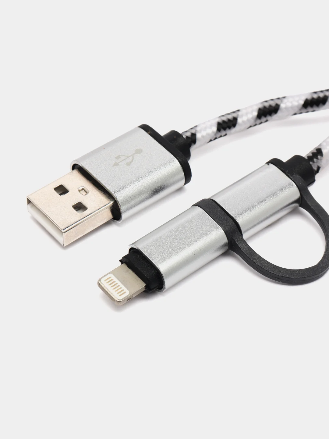 Кабель 2 в 1 LuazON, Lightning/microUSB - USB, 1 A, 1 м, штекер металл, черно-белый