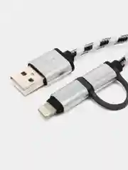 Кабель 2 в 1 LuazON, Lightning/microUSB - USB, 1 A, 1 м, штекер металл, черно-белый