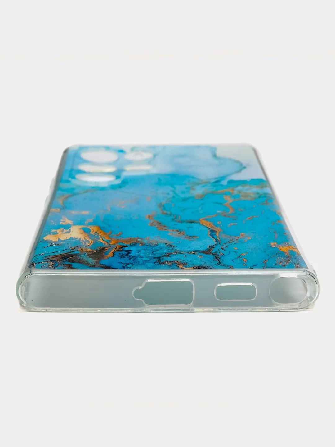 Светло-синий чехол на Samsung Galaxy S22 Ultra / Самсунг S22 Ultra прозрачный с рисунком, защита камеры