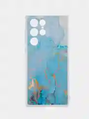 Светло-синий чехол на Samsung Galaxy S22 Ultra / Самсунг S22 Ultra прозрачный с рисунком, защита камеры