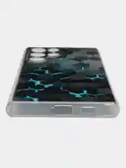 Бирюзовый чехол на Samsung Galaxy S22 Ultra / Самсунг S22 Ultra прозрачный с рисунком, защита камеры