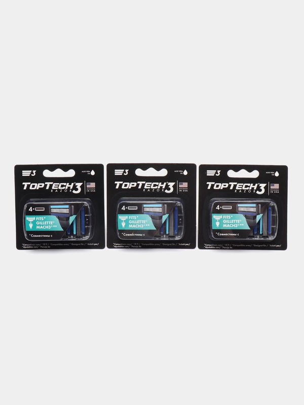 Сменные кассеты TopTech Razor3 для бритв GILLEТТE Mach3, Mach3 Turbo, TopTech Razor3
