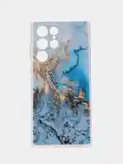 Голубой чехол на Samsung Galaxy S22 Ultra / Самсунг S22 Ultra прозрачный с рисунком, защита камеры