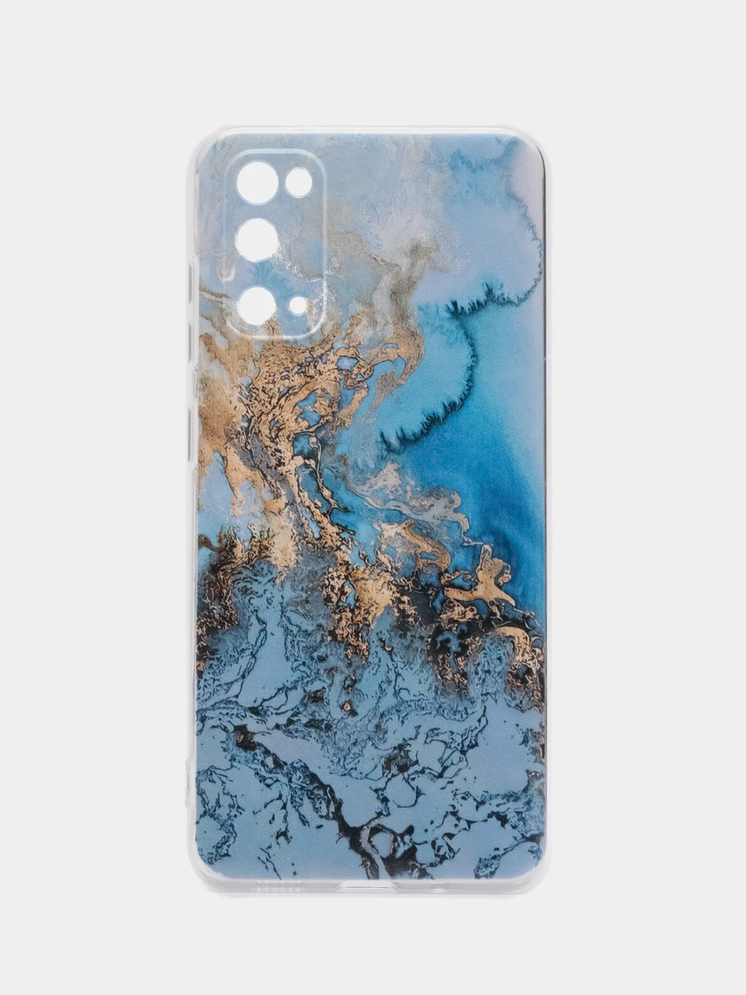 Голубой силиконовый чехол на Samsung Galaxy S20 / Самсунг S20 прозрачный с рисунком, защита камеры