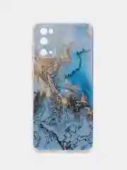 Голубой силиконовый чехол на Samsung Galaxy S20 / Самсунг S20 прозрачный с рисунком, защита камеры