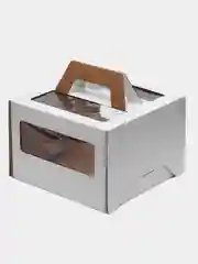 Белый коробка для торта с ручками, 220 х 220 х 150 мм