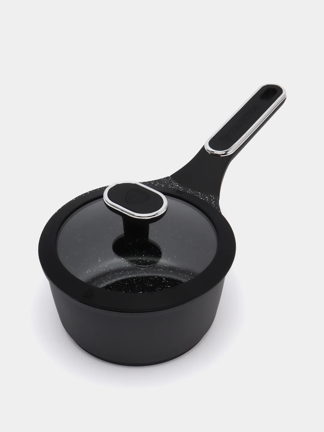 Черный ковш 1,4 л с крышкой,  антипригарное покрытие мрамор, индукция, BY COLLECTION