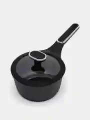 Черный ковш 1,4 л с крышкой,  антипригарное покрытие мрамор, индукция, BY COLLECTION