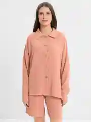 Коралловый меланж комплект  женский летний   шорты и рубашка из муслина