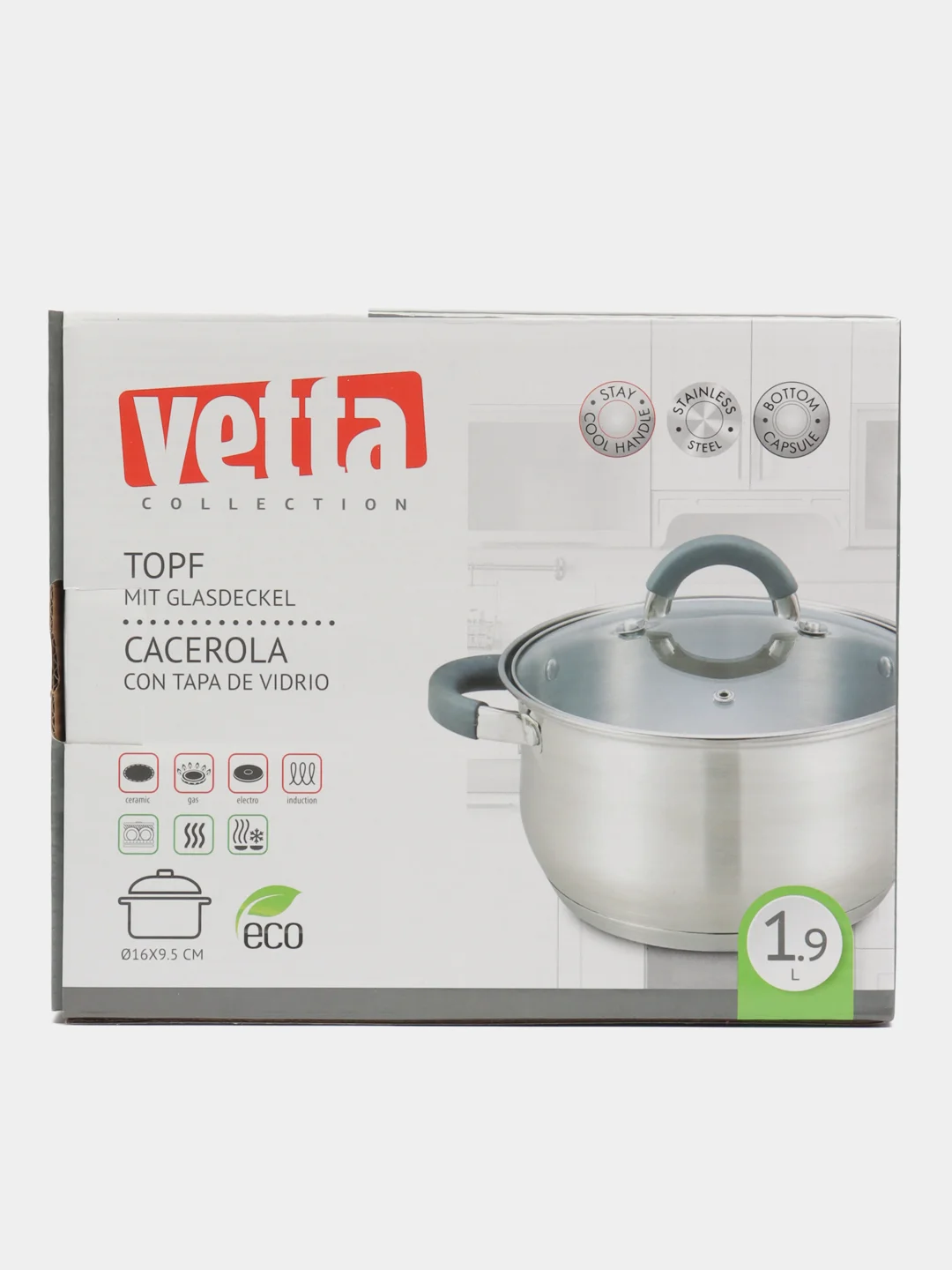 Кастрюля Vetta "Вена", со стеклянной крышкой, индукция, 16 х 9,5 см, 1,9 л
