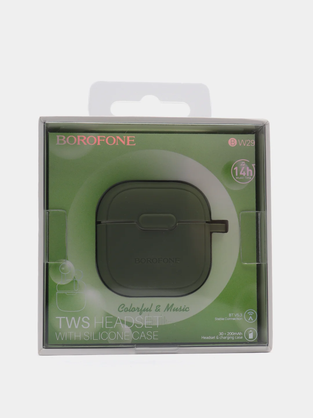 Тёмно-зелёный наушники беспроводные Borofone BW29, Bluetooth, с микрофоном, чехол в комплекте
