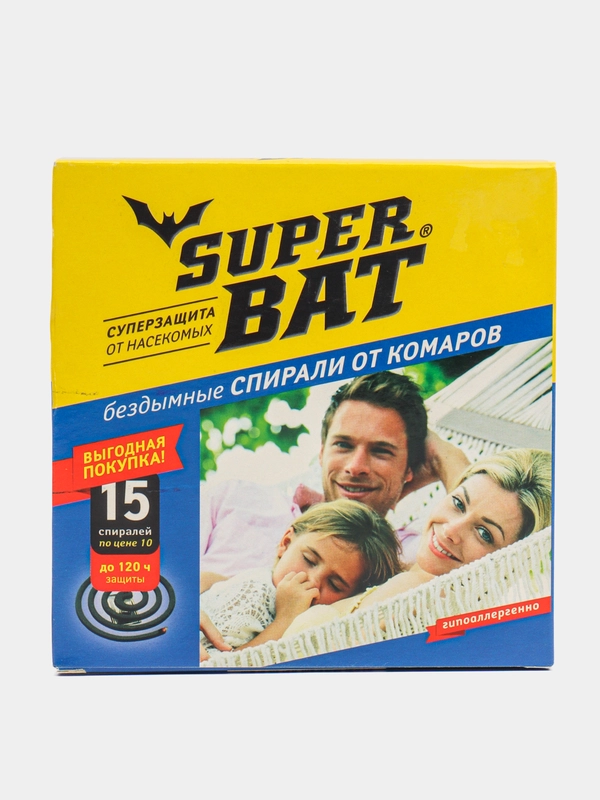 Спирали SuperBAT, от комаров, бездымные, 15 штук, черный