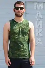 Зеленый майка мужская, камуфляж