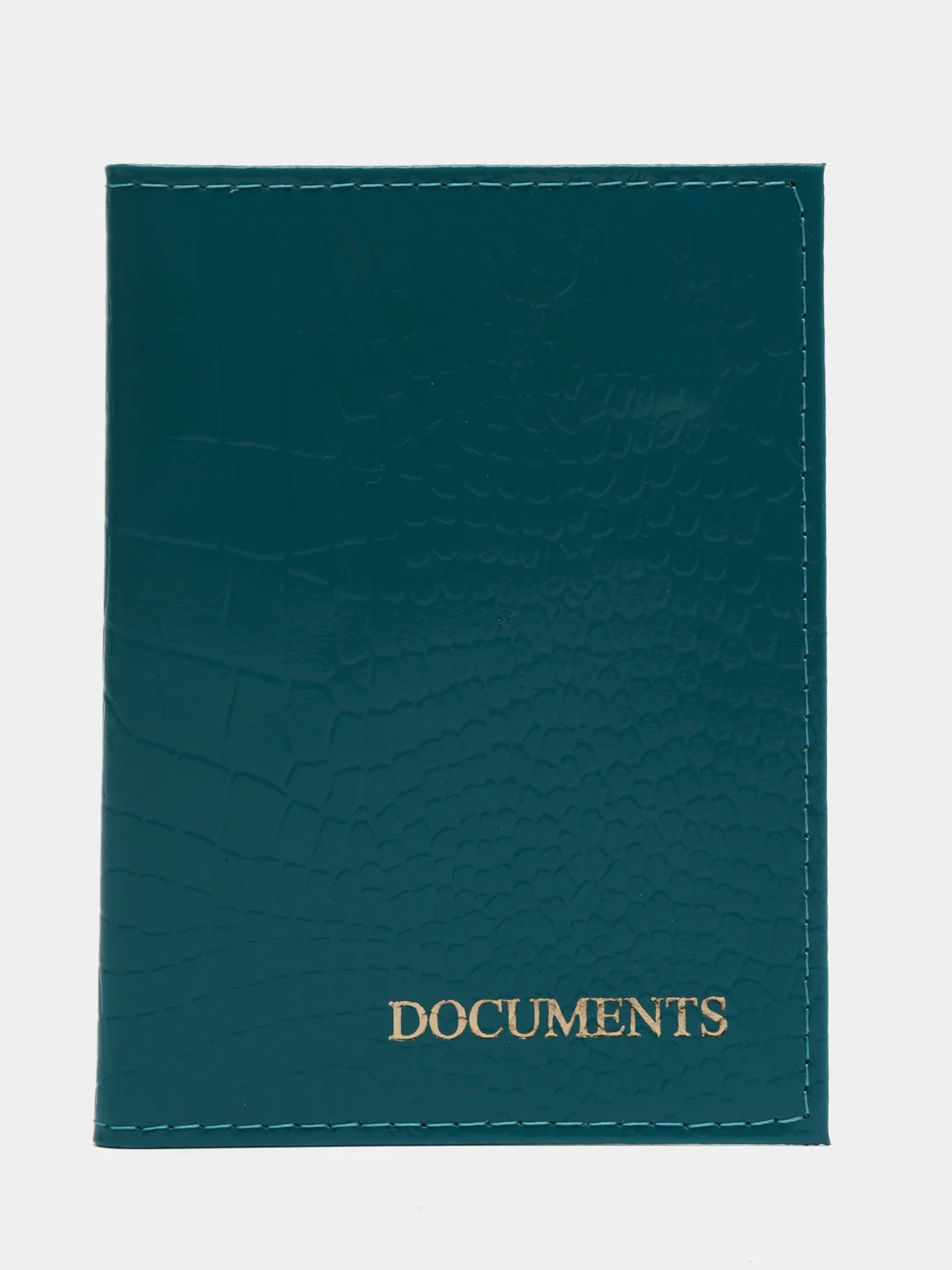 Тёмно-бирюзовый обложка для автодокументов кожаная под Крокодила, "DOCUMENTS"