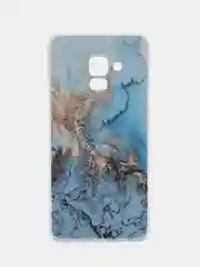 Голубой силиконовый чехол на Samsung Galaxy A8 2018 / Самсунг A8 2018 с рисунком, защита камеры