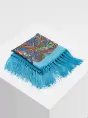 Бирюзовый женский русский платок, с бахромой