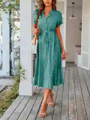 Бирюзовый платье женское, летнее, в горошек