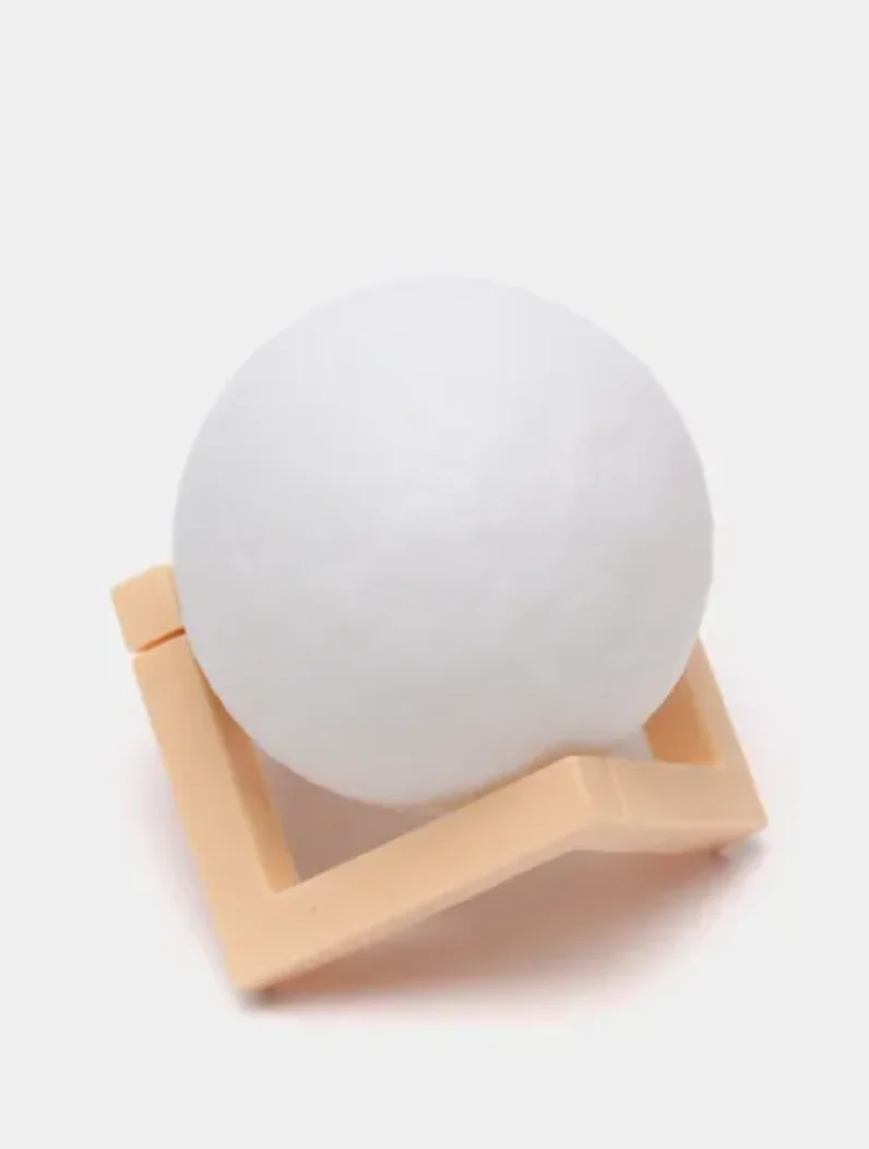 Желтый светильник Луна, 8 см (настольный ночник 3D шар) с подставкой Moon Lamp