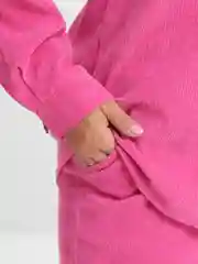 Розовый вельветовый костюм женский, большой размер