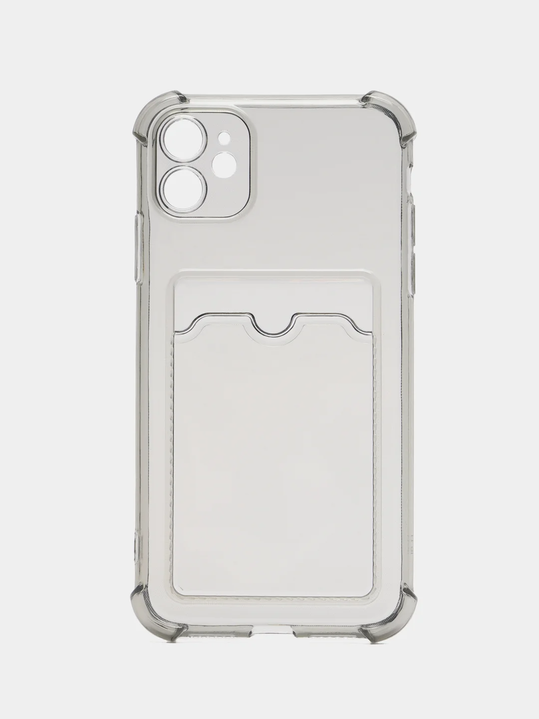 Черный чехол iPhone 15/14/13/12/11/Pro/Max/Plus/Mini/XR/Xs/6/8/7SE с карманом для карт прозрачный