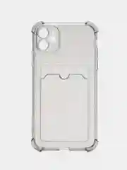 Черный чехол iPhone 15/14/13/12/11/Pro/Max/Plus/Mini/XR/Xs/6/8/7SE с карманом для карт прозрачный