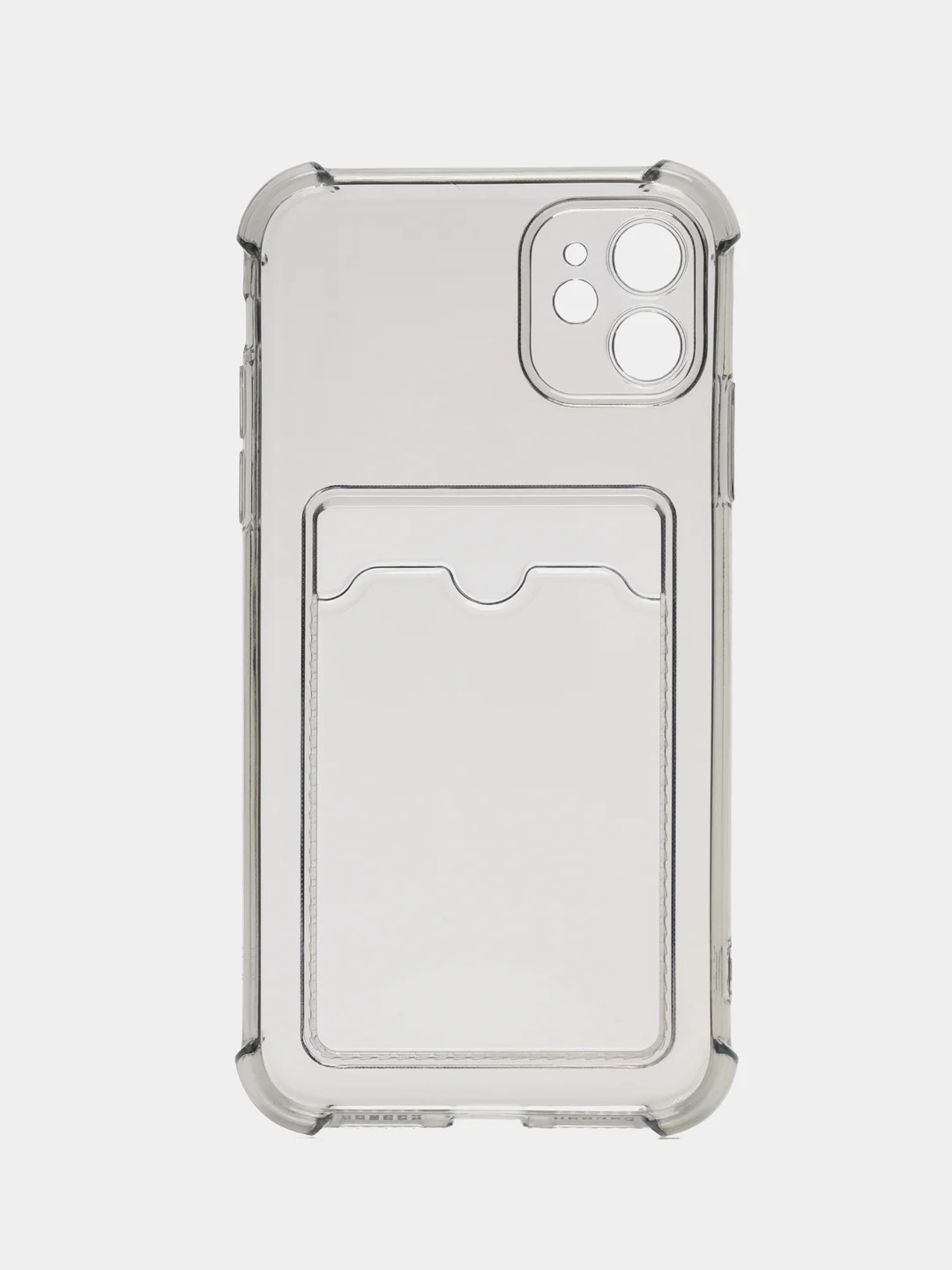 Черный чехол iPhone 15/14/13/12/11/Pro/Max/Plus/Mini/XR/Xs/6/8/7SE с карманом для карт прозрачный